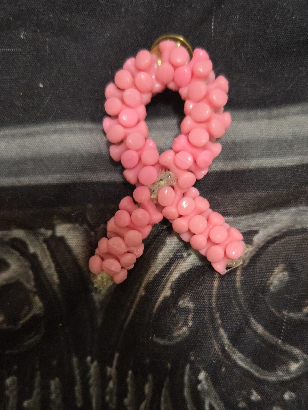 Pink Beaded Ribbon Pendant Broach - Women Jewelry